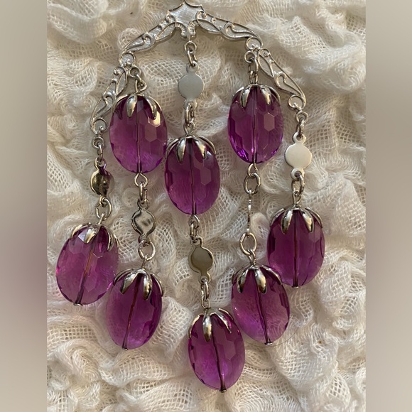 Vintage Sarah Conventry purple chandelier style long silver necklace - Picture 3 of 5